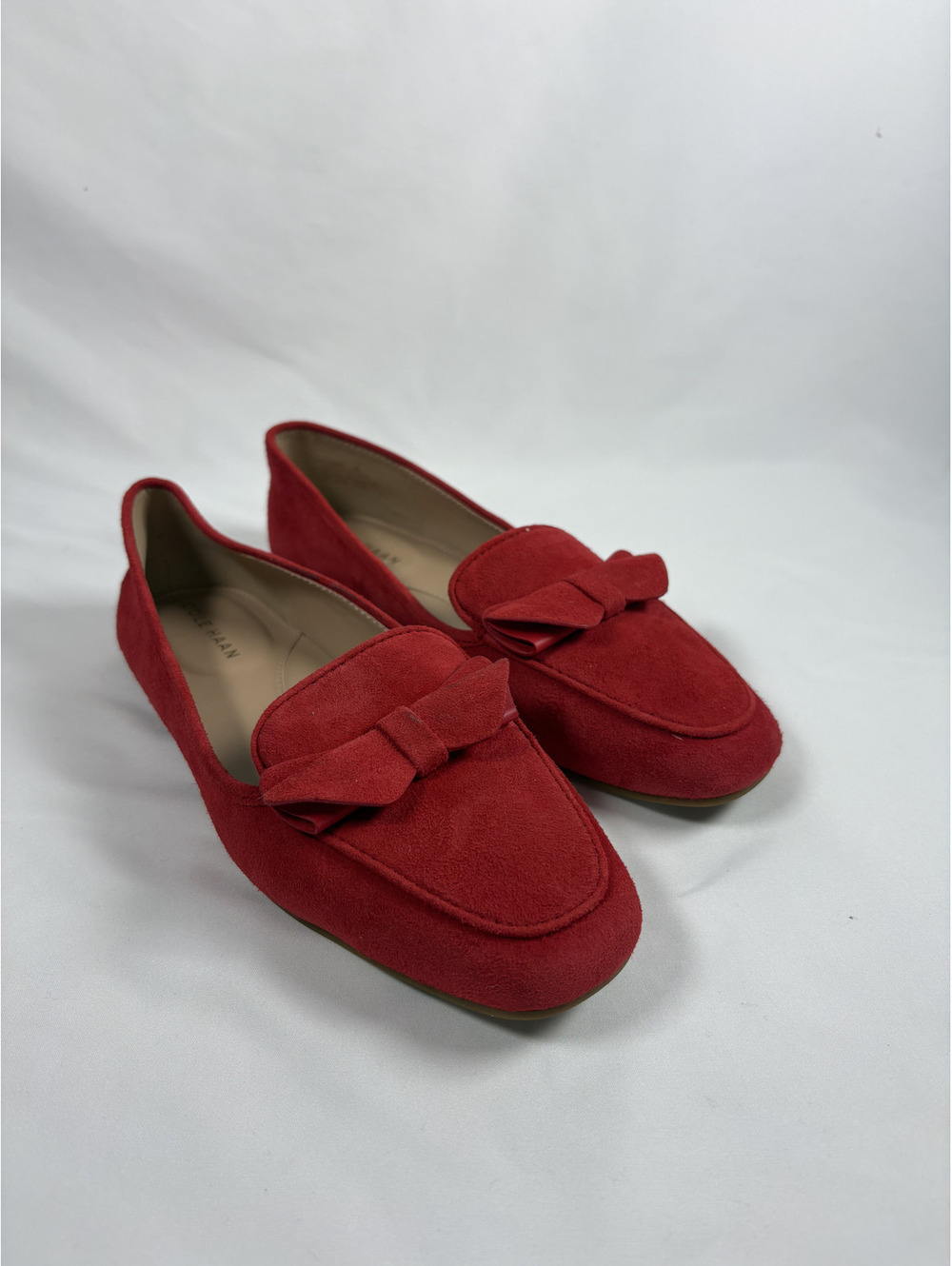 Cole Haan Bright Red Suede Casual Statement Loafers/Flats with Bow Sz 6